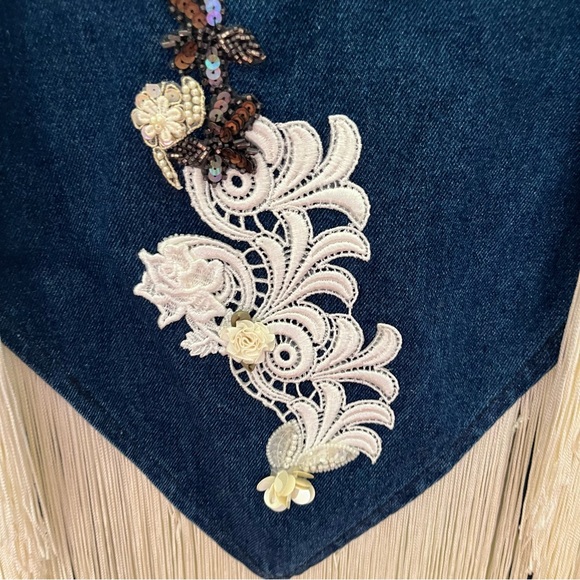 Wanted by Beads beautiful denim shawl/vest with beads and fringe. One size - Picture 6 of 7